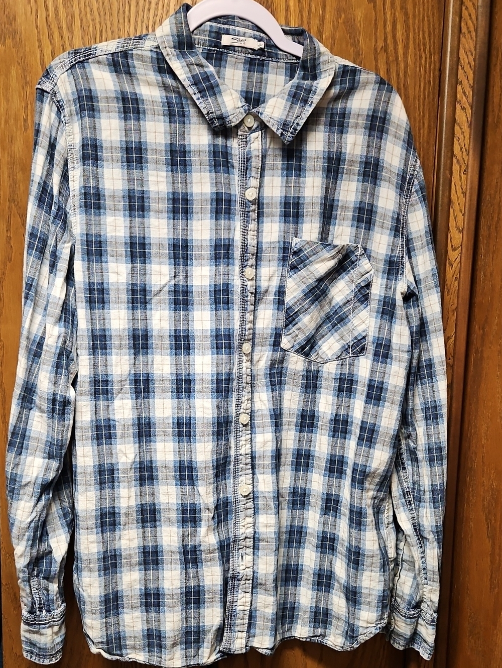 Silver Jeans Blue and White Plaid Button-Down Shirt